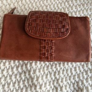 Genuine Leather Woven Wallet| Brown Cognac | Boho Minimalist